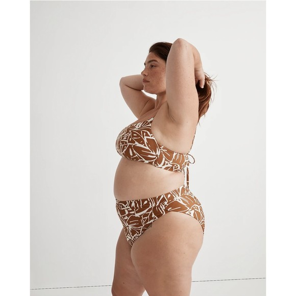 Madewell Tie Back Bikini White Gold Abstract Floral Sepia Plus Size 4x - Picture 4 of 12